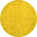 Round Machine Washable Abstract Yellow Contemporary Rug, wshcon462yw