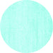 Round Machine Washable Solid Turquoise Modern Area Rugs, wshcon465turq