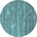Round Machine Washable Abstract Turquoise Contemporary Area Rugs, wshcon468turq