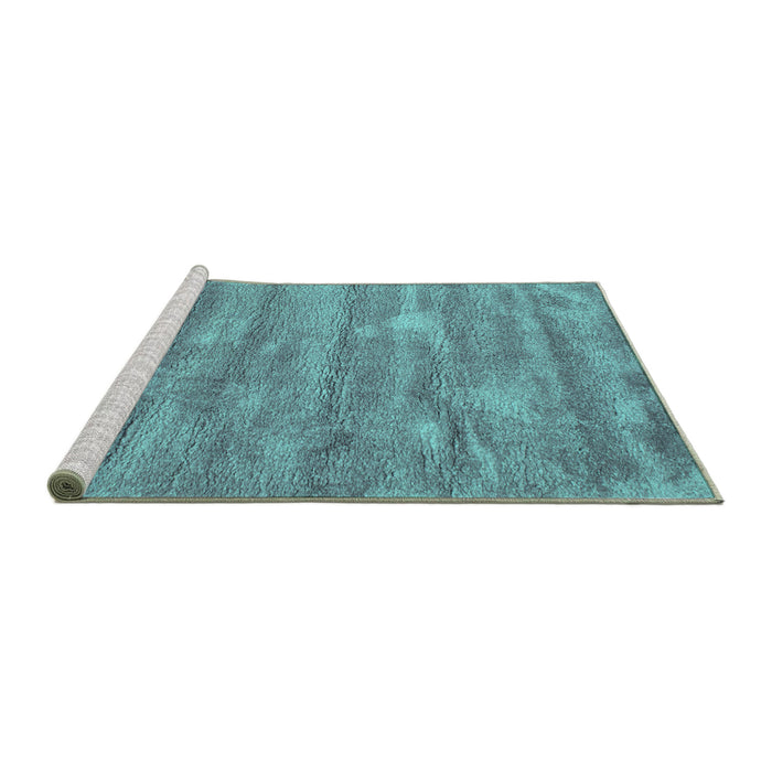 Sideview of Machine Washable Abstract Turquoise Contemporary Area Rugs, wshcon468turq