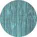 Round Abstract Turquoise Contemporary Rug, con468turq