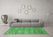 Machine Washable Abstract Emerald Green Contemporary Area Rugs in a Living Room,, wshcon468emgrn
