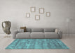 Machine Washable Abstract Turquoise Contemporary Area Rugs in a Living Room,, wshcon468turq