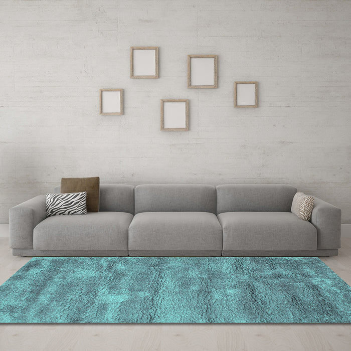 Machine Washable Abstract Turquoise Contemporary Area Rugs in a Living Room,, wshcon468turq