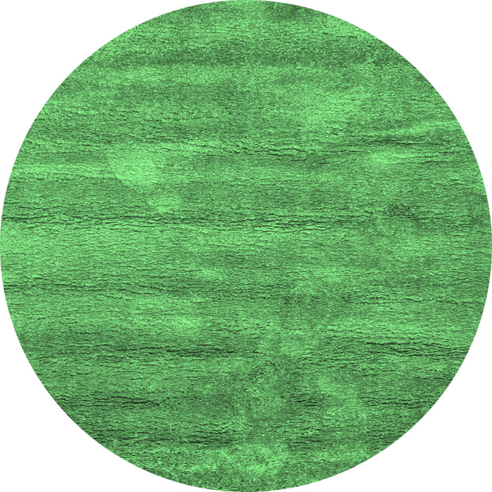 Round Machine Washable Abstract Emerald Green Contemporary Area Rugs, wshcon468emgrn
