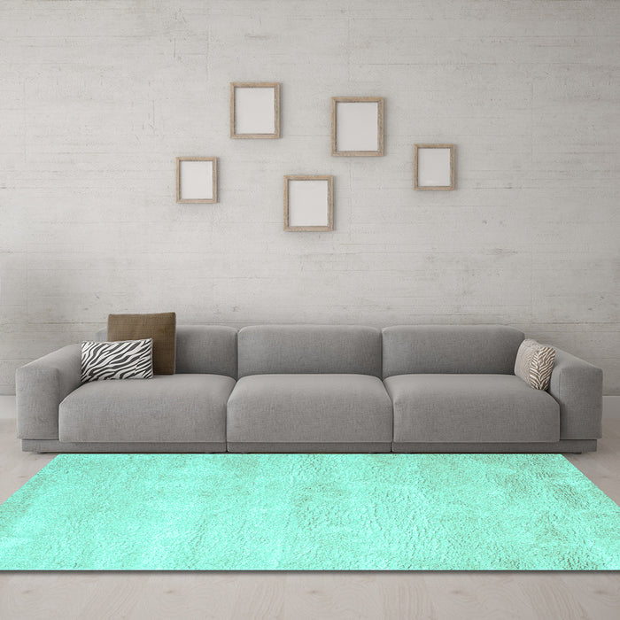 Machine Washable Abstract Turquoise Contemporary Area Rugs in a Living Room,, wshcon470turq