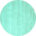 Round Machine Washable Abstract Turquoise Contemporary Area Rugs, wshcon470turq