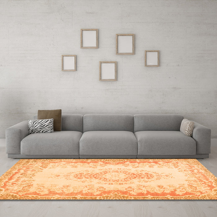 Machine Washable Abstract Orange Contemporary Area Rugs in a Living Room, wshcon473org
