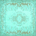 Square Machine Washable Abstract Turquoise Contemporary Area Rugs, wshcon473turq