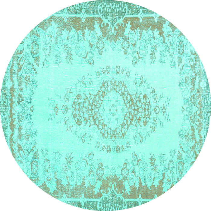 Round Abstract Turquoise Contemporary Rug, con473turq