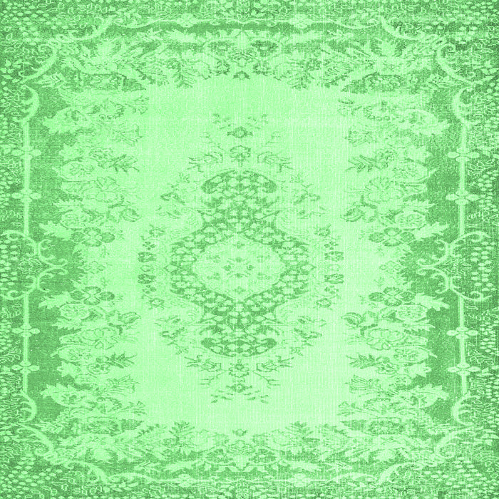 Square Machine Washable Abstract Emerald Green Contemporary Area Rugs, wshcon473emgrn