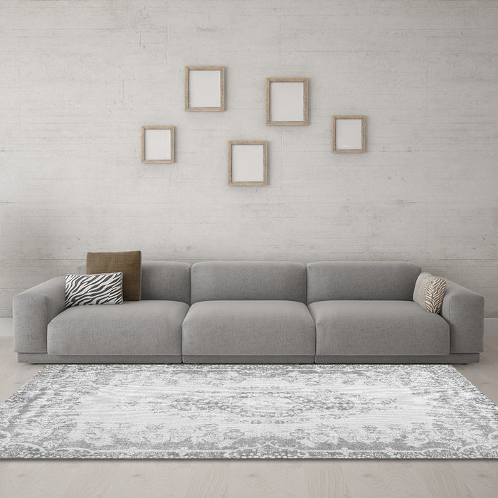 Machine Washable Abstract Gray Contemporary Rug in a Living Room,, wshcon473gry