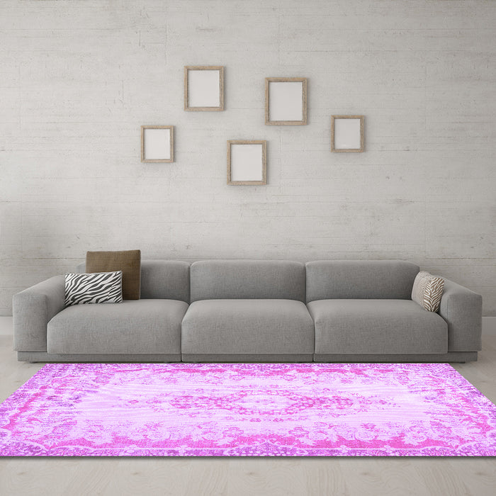 Machine Washable Abstract Purple Contemporary Area Rugs in a Living Room, wshcon473pur
