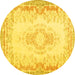 Round Abstract Yellow Contemporary Rug, con473yw