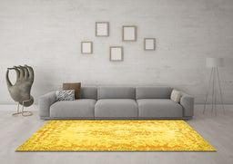 Machine Washable Abstract Yellow Contemporary Rug in a Living Room, wshcon473yw