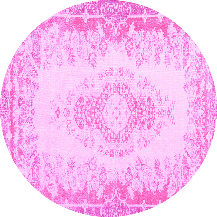 Round Abstract Pink Contemporary Rug, con473pnk