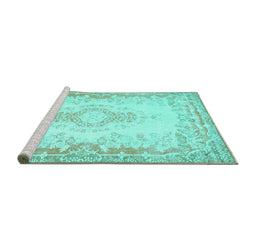 Sideview of Machine Washable Abstract Turquoise Contemporary Area Rugs, wshcon473turq