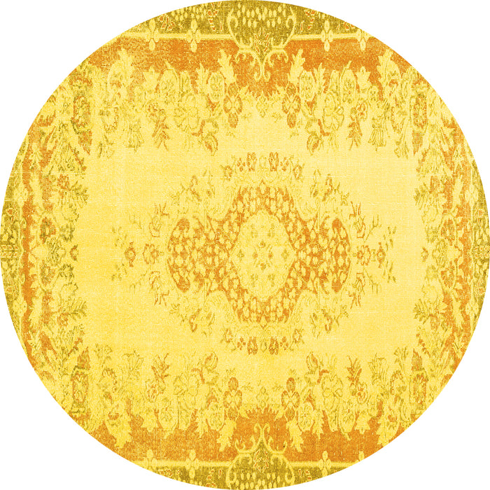 Round Machine Washable Abstract Yellow Contemporary Rug, wshcon473yw