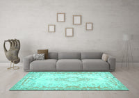 Machine Washable Abstract Turquoise Contemporary Rug, wshcon473turq