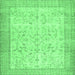 Square Machine Washable Abstract Emerald Green Contemporary Area Rugs, wshcon474emgrn