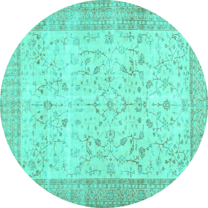 Round Machine Washable Abstract Turquoise Contemporary Area Rugs, wshcon474turq