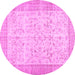 Round Machine Washable Abstract Pink Contemporary Rug, wshcon474pnk