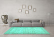 Machine Washable Abstract Turquoise Contemporary Area Rugs in a Living Room,, wshcon474turq