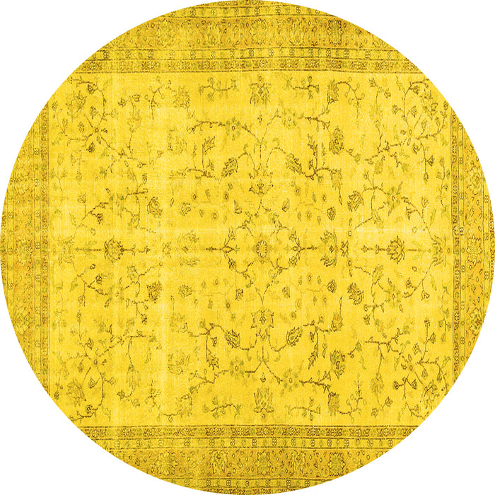 Round Machine Washable Abstract Yellow Contemporary Rug, wshcon474yw