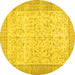 Round Machine Washable Abstract Yellow Contemporary Rug, wshcon474yw