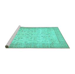 Sideview of Machine Washable Abstract Turquoise Contemporary Area Rugs, wshcon474turq