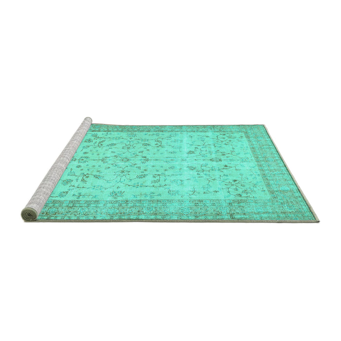 Sideview of Machine Washable Abstract Turquoise Contemporary Area Rugs, wshcon474turq