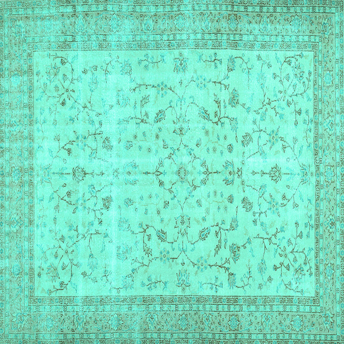 Square Machine Washable Abstract Turquoise Contemporary Area Rugs, wshcon474turq