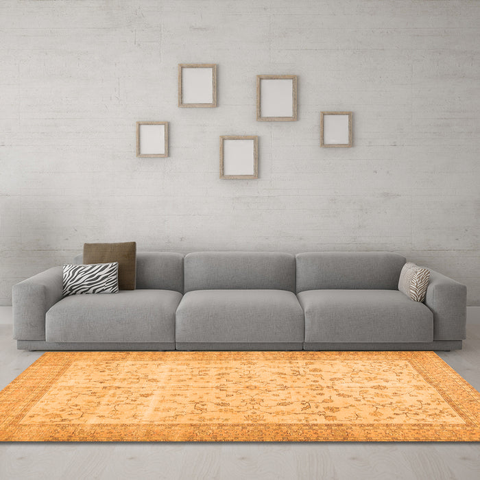 Machine Washable Abstract Orange Contemporary Area Rugs in a Living Room, wshcon474org