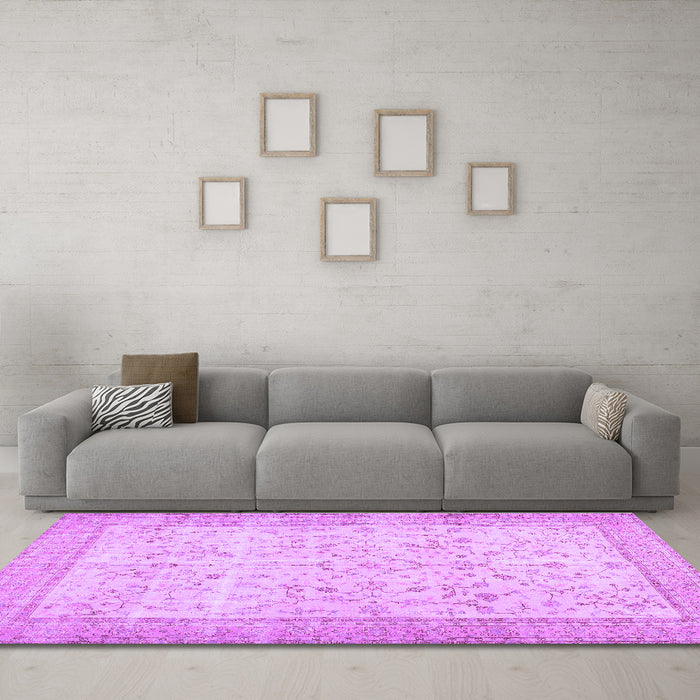 Machine Washable Abstract Purple Contemporary Area Rugs in a Living Room, wshcon474pur