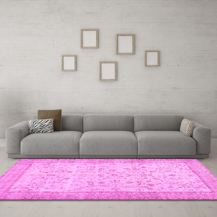 Machine Washable Abstract Pink Contemporary Rug in a Living Room, wshcon474pnk