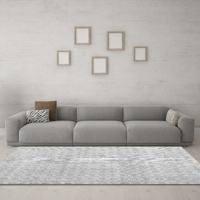 Machine Washable Abstract Gray Contemporary Rug in a Living Room,, wshcon475gry