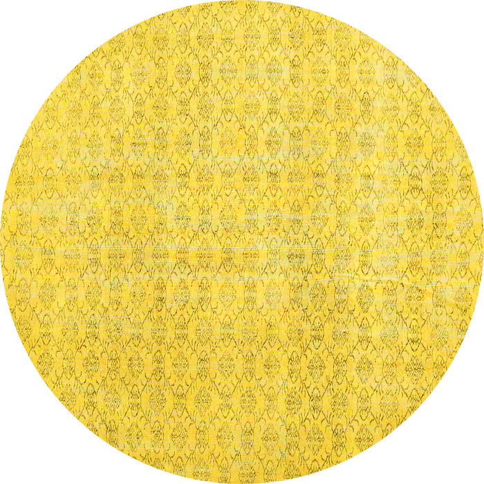 Round Machine Washable Abstract Yellow Contemporary Rug, wshcon475yw