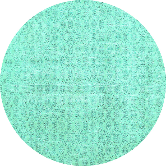 Round Machine Washable Abstract Turquoise Contemporary Area Rugs, wshcon475turq