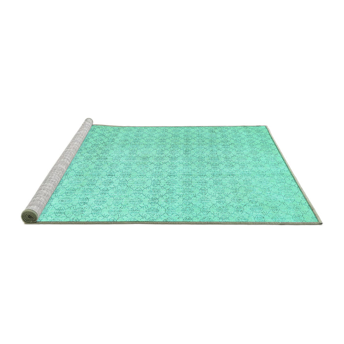 Sideview of Machine Washable Abstract Turquoise Contemporary Area Rugs, wshcon475turq