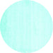 Round Machine Washable Solid Turquoise Modern Area Rugs, wshcon476turq