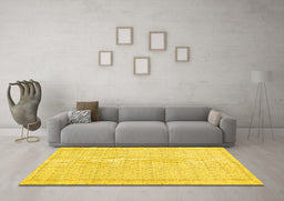 Machine Washable Abstract Yellow Contemporary Rug in a Living Room, wshcon478yw