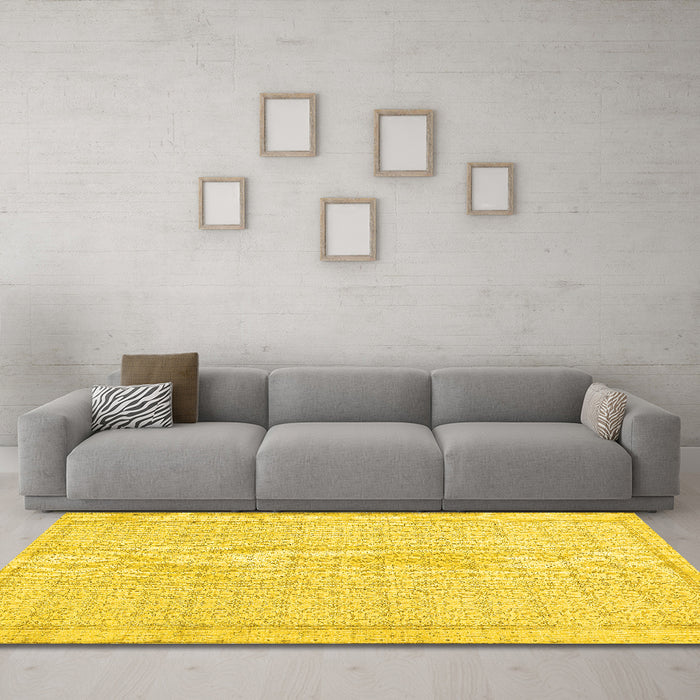 Machine Washable Abstract Yellow Contemporary Rug in a Living Room, wshcon478yw