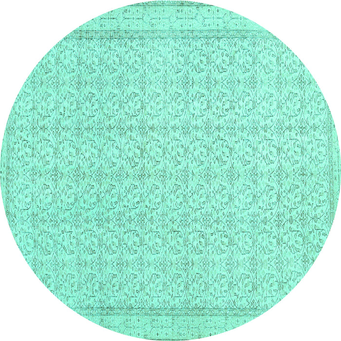 Round Abstract Turquoise Contemporary Rug, con478turq