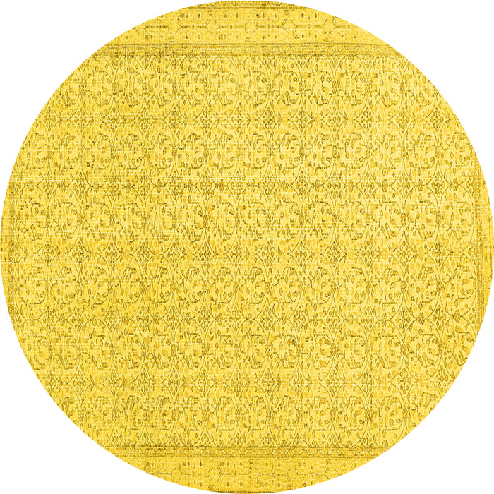 Round Machine Washable Abstract Yellow Contemporary Rug, wshcon478yw