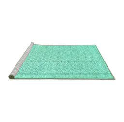 Sideview of Machine Washable Abstract Turquoise Contemporary Area Rugs, wshcon478turq