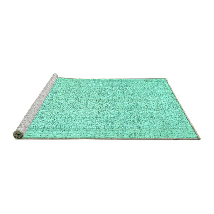 Sideview of Machine Washable Abstract Turquoise Contemporary Area Rugs, wshcon478turq