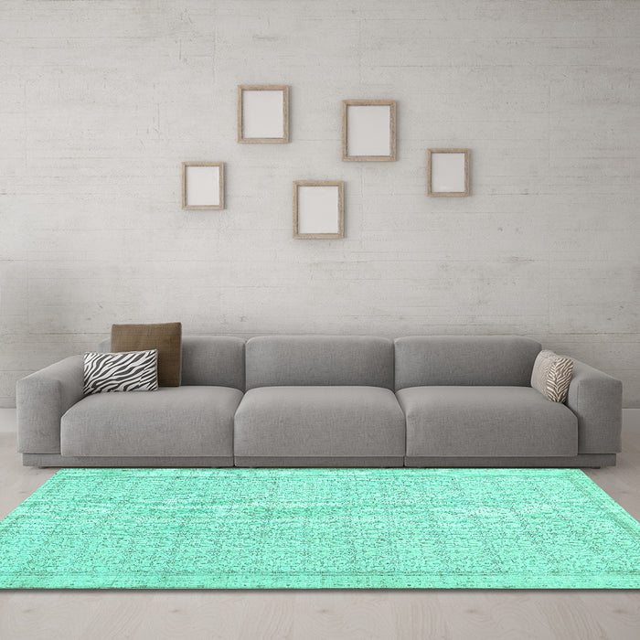 Machine Washable Abstract Turquoise Contemporary Area Rugs in a Living Room,, wshcon478turq