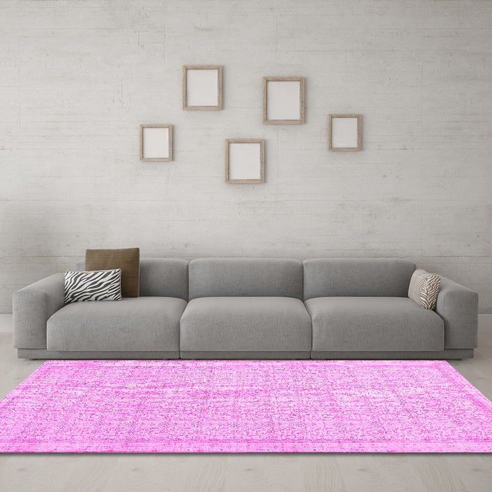 Machine Washable Abstract Pink Contemporary Rug in a Living Room, wshcon478pnk
