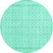 Round Machine Washable Abstract Turquoise Contemporary Area Rugs, wshcon478turq