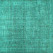 Square Machine Washable Abstract Turquoise Contemporary Area Rugs, wshcon479turq